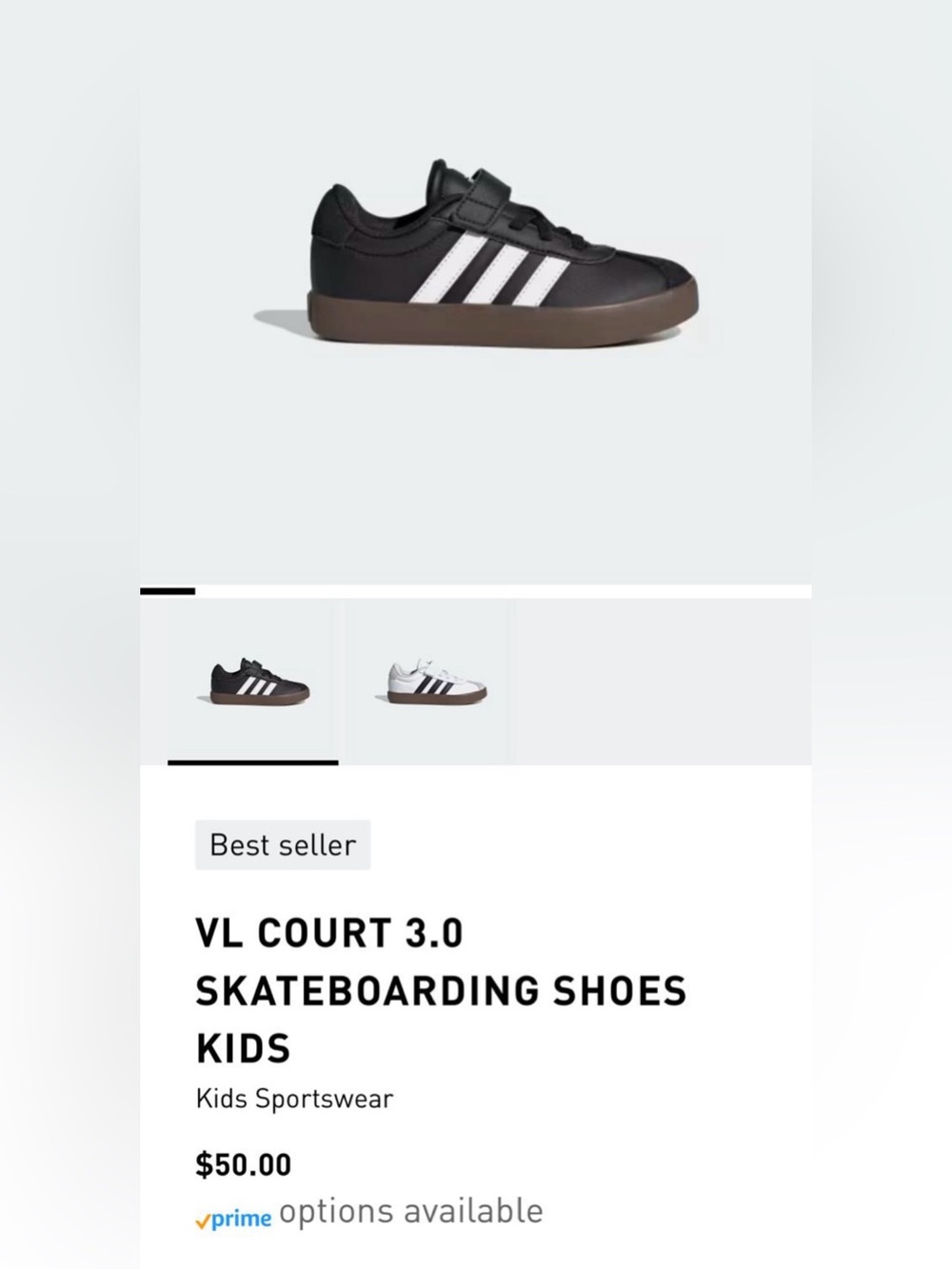 adidas Kids VL Court 3.0 Black White Brown Sole Sneakers